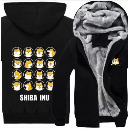 New winter Dogs hoodie Anime Shiba Inu hooded Coat Men Women Thicken cotton Sweatshirt