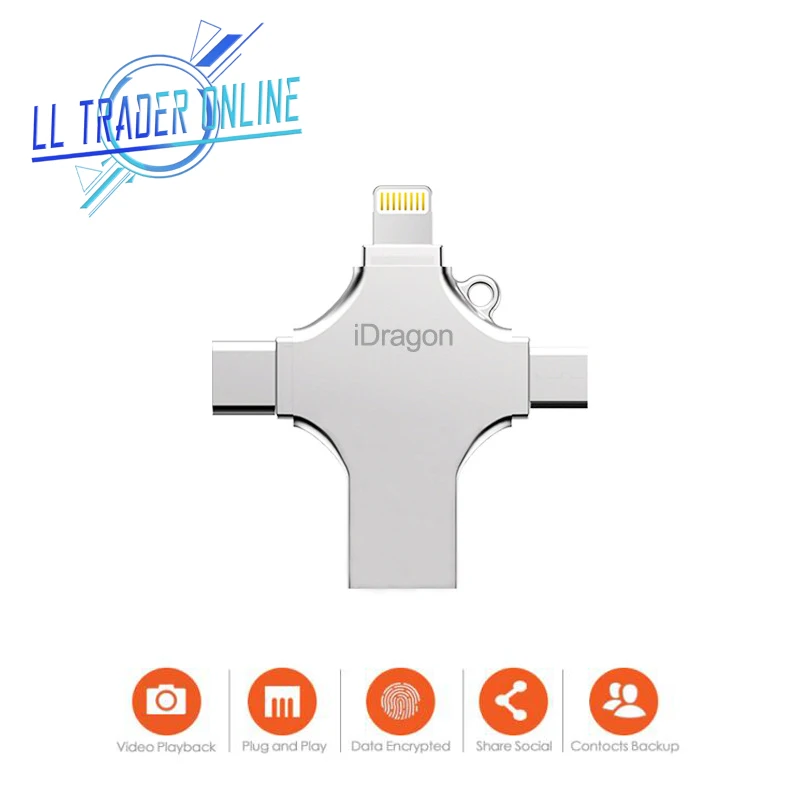 LL TRADER USB Flash 64GB OTG Drive For iPhone Memory Storage Stick 4 in 1 Pen drive iPad Android Mini Type-C | Компьютеры и офис