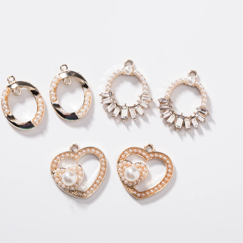 

20-25MM Heart Oval Shape Glass Pearl Rhinestone Crytal KC Gold Color Alloy Jewelry Pendants Jewellery Charms