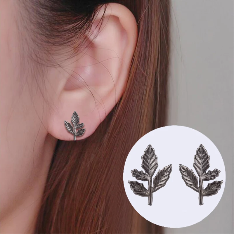 Shuangshuo Vintage Leaf Stud Earrings for Women Cat Earings Fashion Jewelry Plant Christmas Earring pendientes | Украшения и