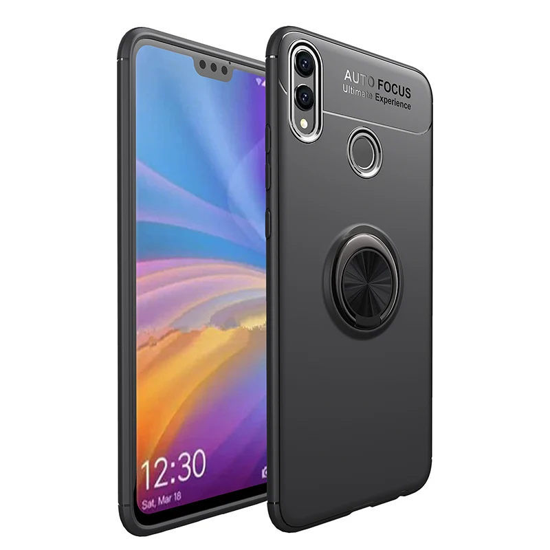 Черный Чехол honor 8C для huawei honor 8C, чехол с вращающимся кольцом на палец, Матовая Мягкая силиконовая задняя крышка для huawei honor 8C, чехол - Цвет: Черный