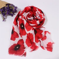 2021 brand women ethnic poppy floral viscose shawl scarf luxury print fringe foulards sjaal bufandas muslim hijab snood 18090cm