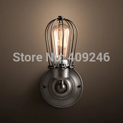 LOFT Vintage Industrial Edison Wall Light Bulb Double Cage Metal Black With Rust Color | Лампы и освещение