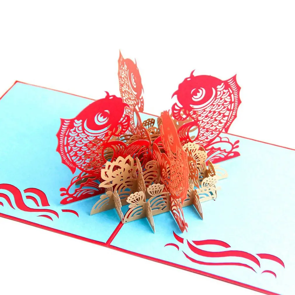 Креативная 3D поздравительная открытка с сообщением в виде рыбы открывающаяся