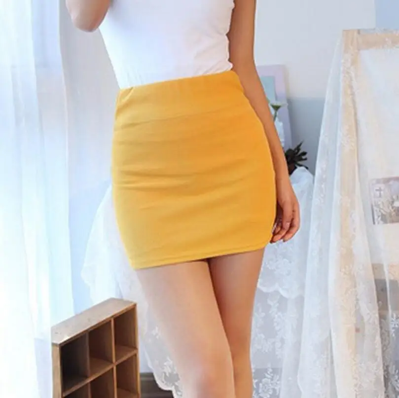 Q002 Yellow CUHAKCI, летние короткие юбки, мини-юбка, Женская пикантная юбка, повседневная элегантная Офисная Женская Черная роза, яркие цвета, новинка, однотонная трапециевидная - Цвет: Q002 Yellow