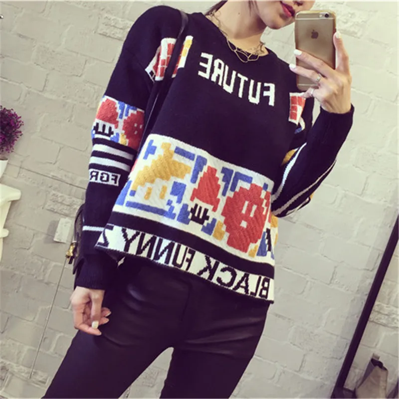 2017 Осень Зима S-2XL негабаритных женщин корейские свитера свободные О-образным