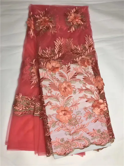 African fancy tulle lace fabric 5 yards per lot 3D Flower Beads wine red french embroidery for dress | Дом и сад