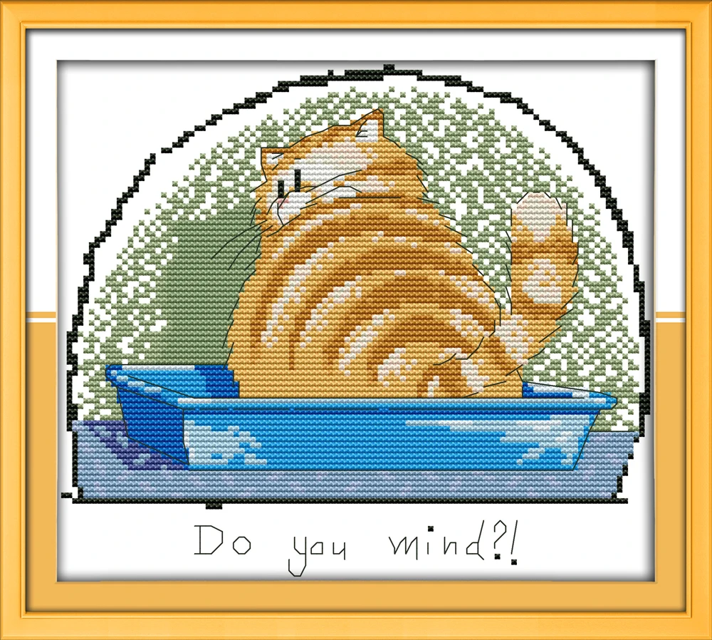 

Do you mind! cross stitch kit cartoon cute cat 14ct 11ct white pre printed canvas embroidery DIY handmade needlework plus