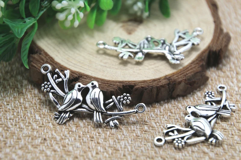 Подвеска птица 12 шт. античный тибетский серебряный тональный на ветке
