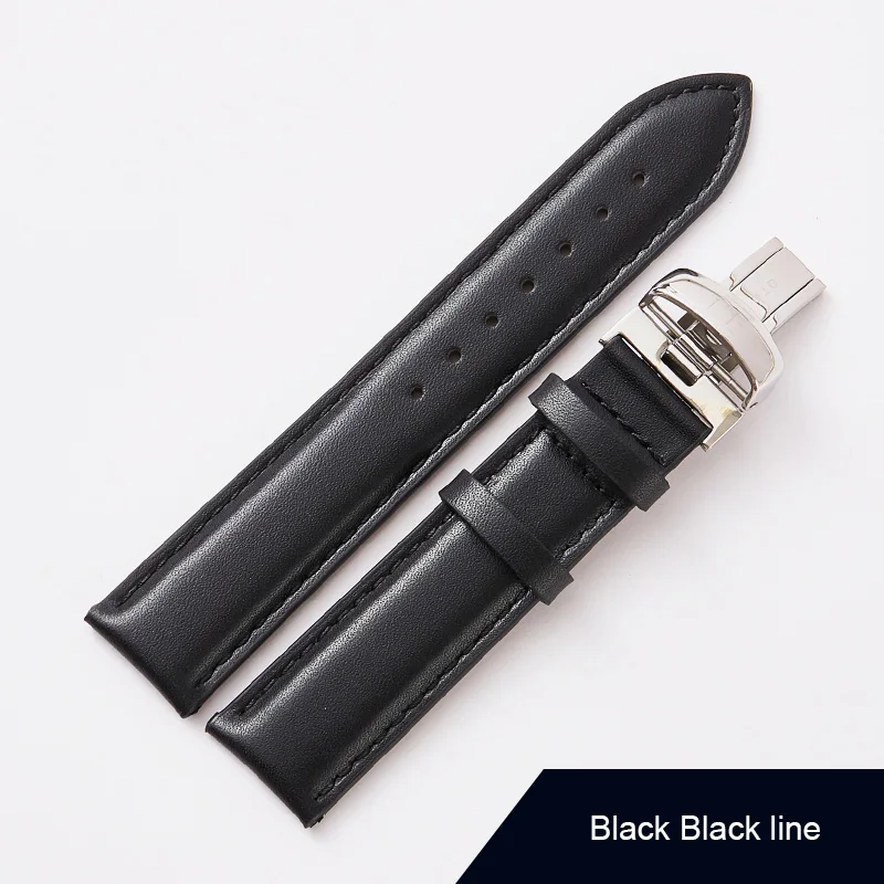 Black black line 19 мм Ремешки для наручных часов, натуральная кожа, 20 мм, Черные Аксессуары для часов, браслет, стальная пряжка, ремешок для часов Tissot 1853 T095 - Цвет ремешка: Black black line