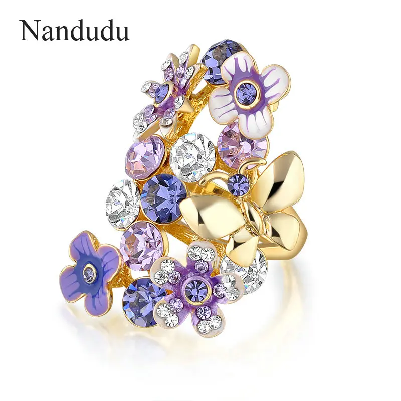 Nandudu Многоцветный Кристалл Кольца эмаль бабочка цветок кластера Для женщин