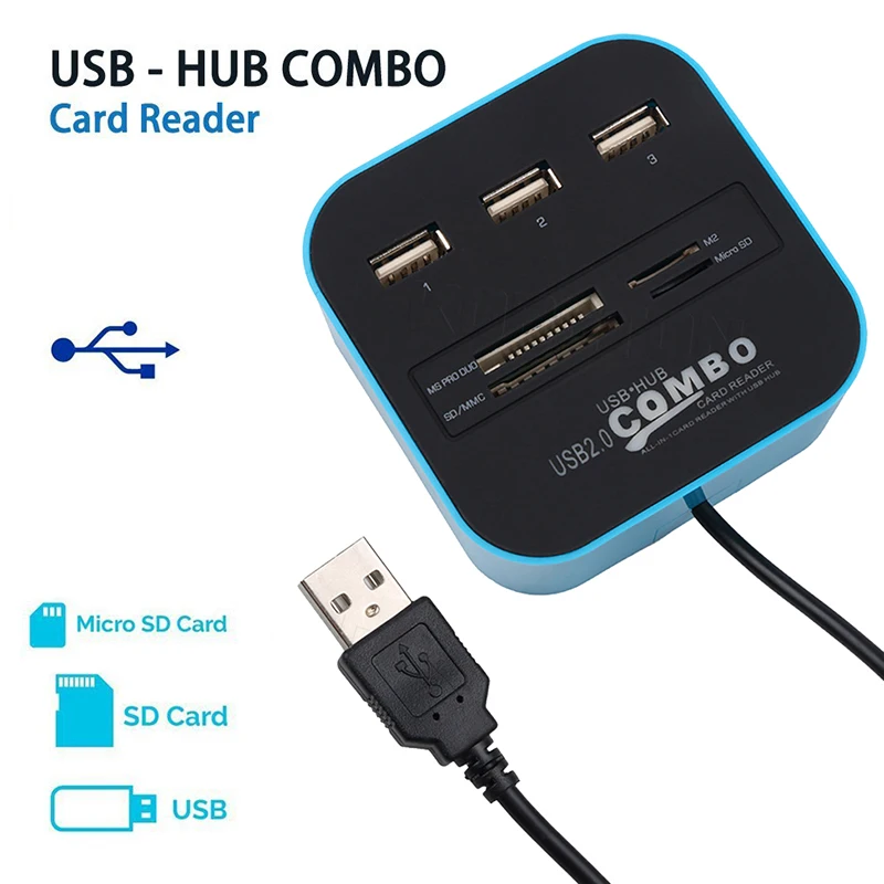 Kebidu 3 порта usb-хаб кард-ридер мульти USB разветвитель 7 в 1 Поддержка Micro TF SD M2 MS SDHC MMC карта usb-хаб 2,0 для портативных ПК