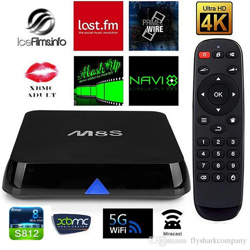 20 шт. бесплатная доставка M8S S812 чип AP6330 4 К 2 г / 8 XBMC двухдиапазонный wi-fi андроид 4.4