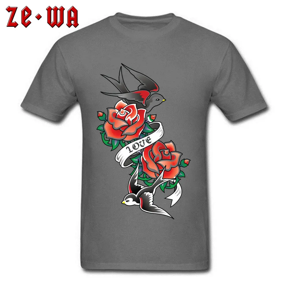 

T Shirts 100% Cotton Tops For Men Cheap Tees Old School Tattoo Rose Swallow T-shirts O Neck Summer/Autumn Clothes Vintage