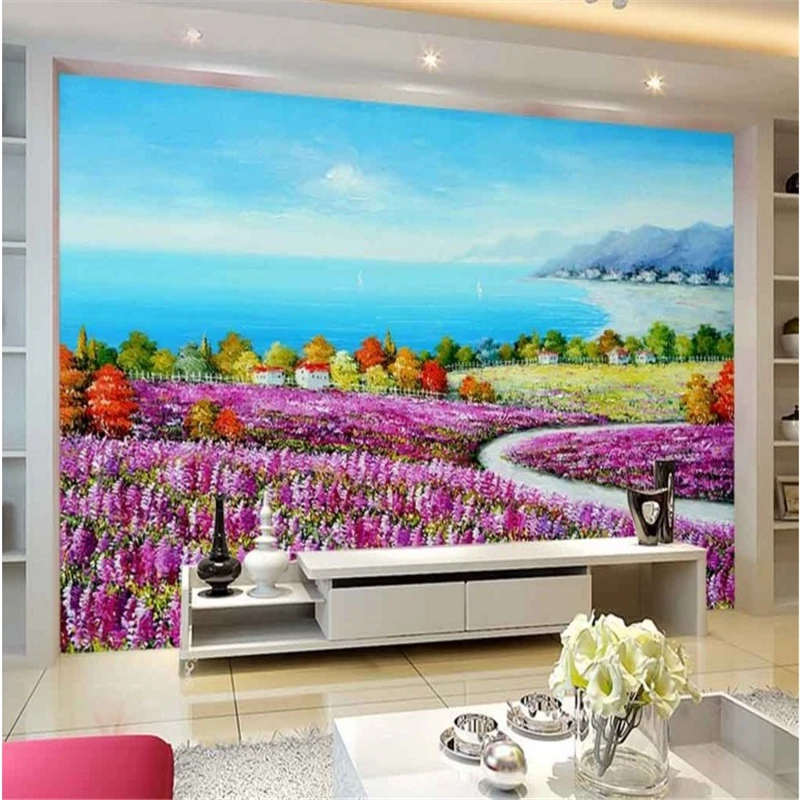 

beibehang Large custom wallpapers Mediterranean seaside flowers lavender TV backdrop papel de parede para quarto em 3d relevo