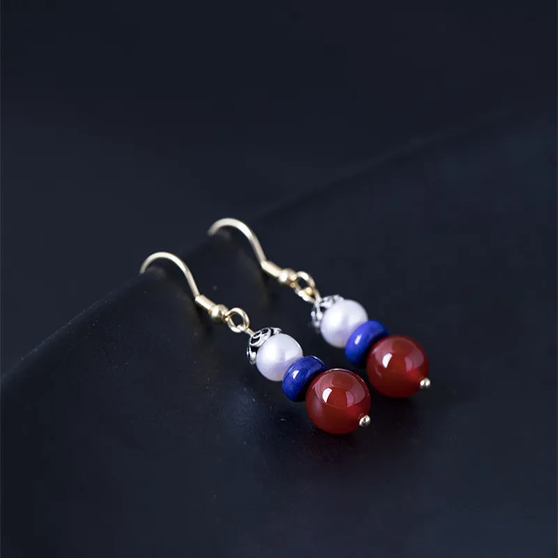 Женское летнее платье из серебра 925 пробы с бусинами|Серьги-подвески| |