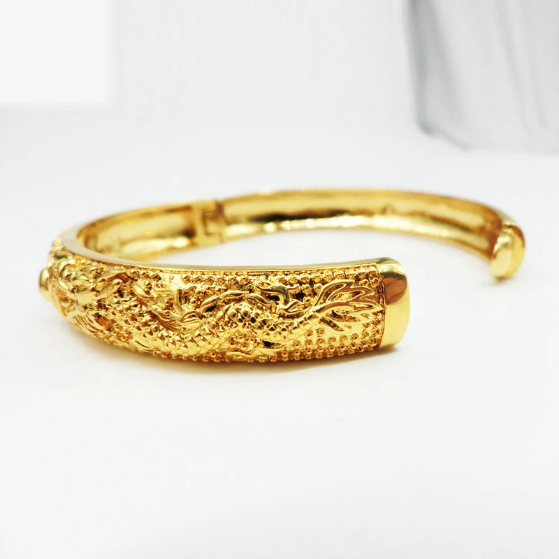 Женский жёлтый свадебный браслет с рисунком дракона Феникса 60 мм|gold bracelet patterns|women