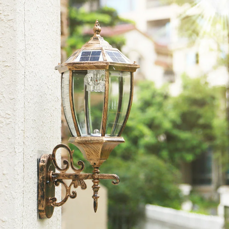 

solar lights outdoor wall light retro villa durable aluminum waterproof solar lamp auto on/off lights