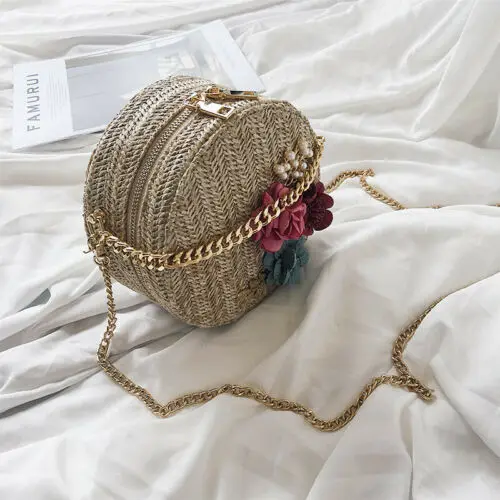 Тканые праздничные круглые соломенные сумки женская летняя сумка из ротанга