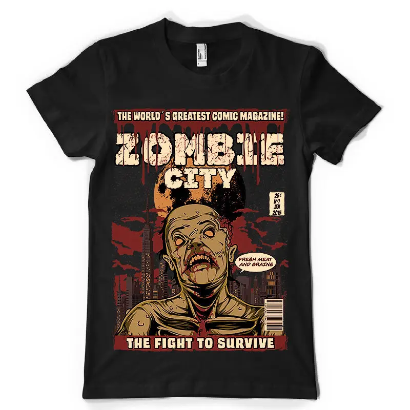ZOMBIE CITY вы должны дтг чтобы сразиться комиксы dtg Мужская футболка футболки с