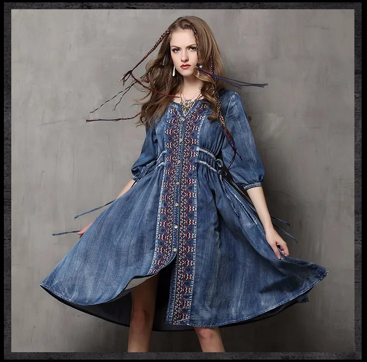 Летний стиль Vestidos винтажное хлопковое джинсовое платье с коротким рукавом и v-образным вырезом ТРАПЕЦИЕВИДНОЕ универсальное свободное женское платье с завязками ОК