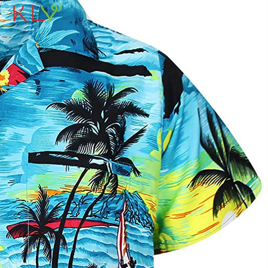 

Blouse Shirt Men Summer Beach Hawaiian Print Casual V Neck Top Short Sleeve 2019 Harajuku Camisa Hombre Streetwear Clothes 19Jul