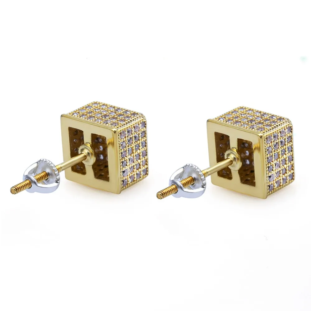 TOPGRILLZ Золото Серебро Цвет Iced Out кубический циркон 8 мм квадратная серьга для мужчин и женщин тренд Ювелирные изделия Подарки с закручивающаяся задняя часть пряжки