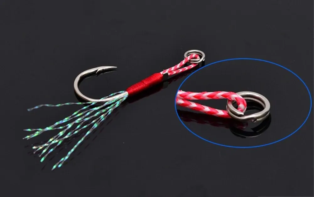 TSURINOYA 3Pcs 12# 14# 16# High Carbon Steel Single Barbed Fish Hook with Feather Jigging Assist Hook Sea Fishing Tackle Pesca