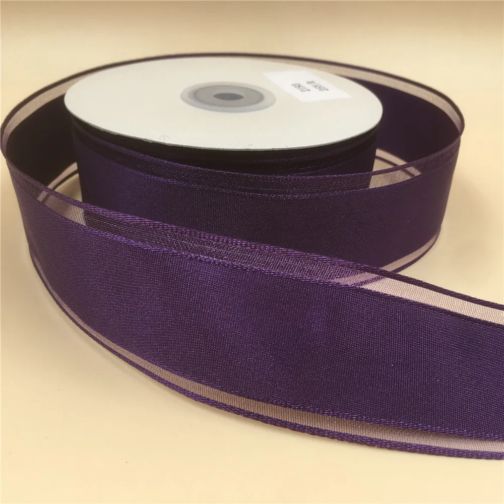 

1 1/2 Inch X 25yards wired edged ribbon purple organza edges taffeta ribbon N2193