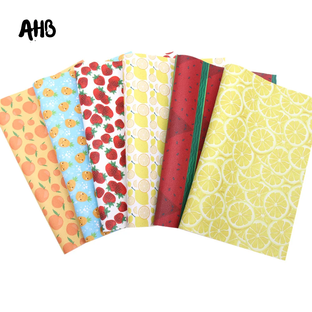 

AHB Synthetic Leather Sheets Summer Fruits Faux Leather For Bows Pineapple Printed Vinyl DIY Hairbows Handmade Crafts Materials