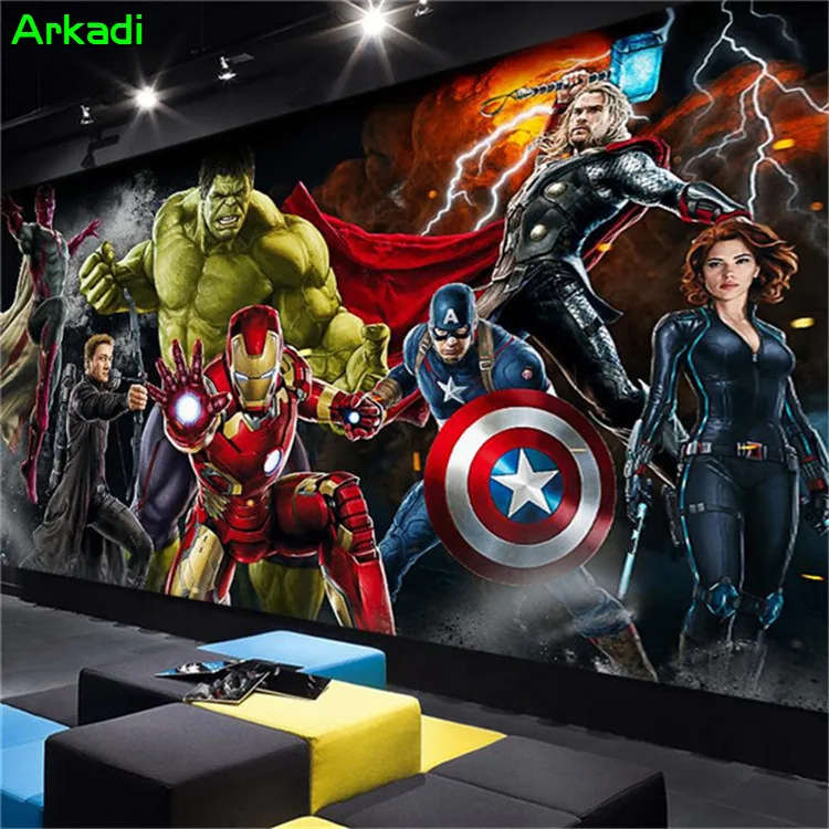 Custom 3D Avengers Photo Wallpaper Hulk Iron Man Captain America Mural Boys Bedroom Any Size | Wallpapers