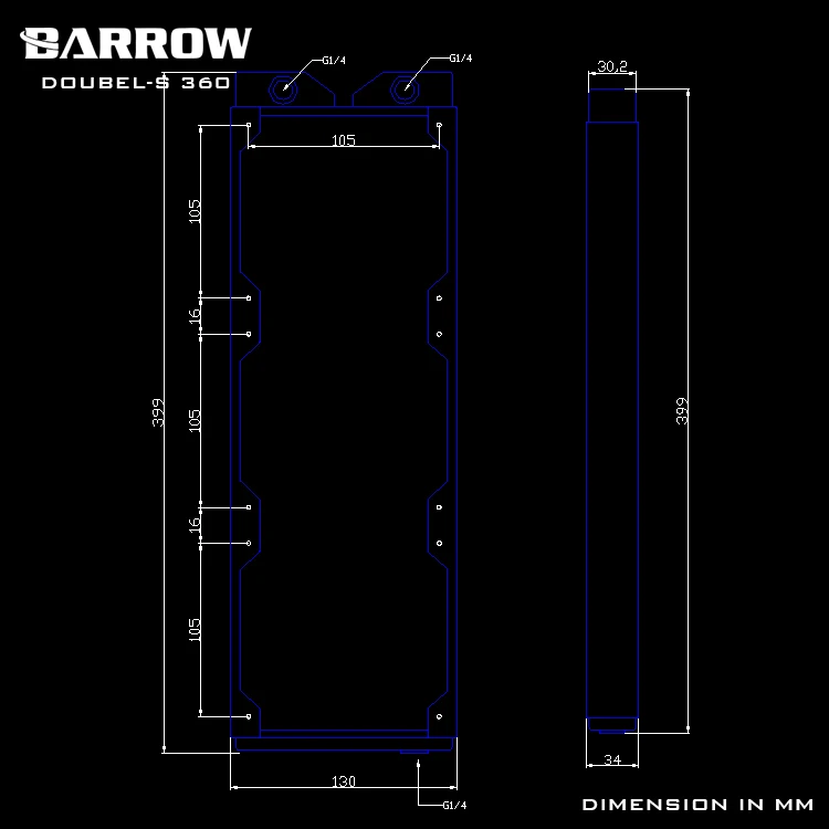 Barrow Doubel-S 360 радиатор с двойной волной мм толщина 34 медный кулер высокой