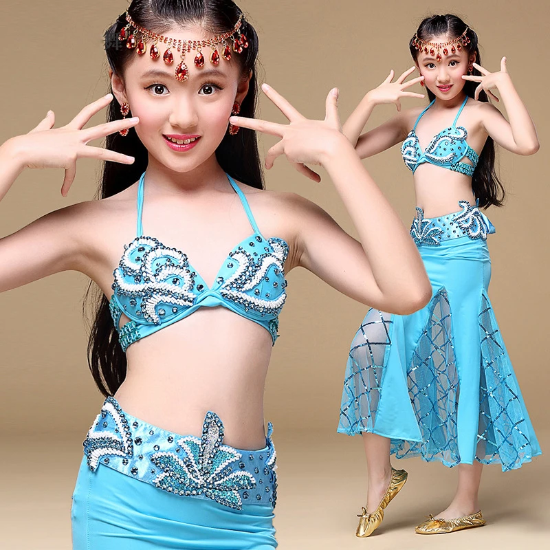 Детская одежда для танца живота костюм из 3 предметов бюстгальтер с ремнем юбка