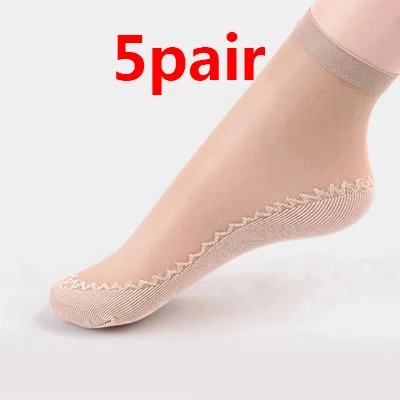 5pair Летние женские короткие носки, ажурные сексуальные черные женские носки с принтом, кружевные Шелковые Тонкие прозрачные ультратонкие женские нейлоновые носки - Цвет: 5pair