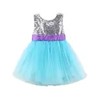 Модное платье с цветочным рисунком для девочек, синее кружевное платье принцессы без рукавов с бантом и открытой спиной для подружек невесты, вечерние платья