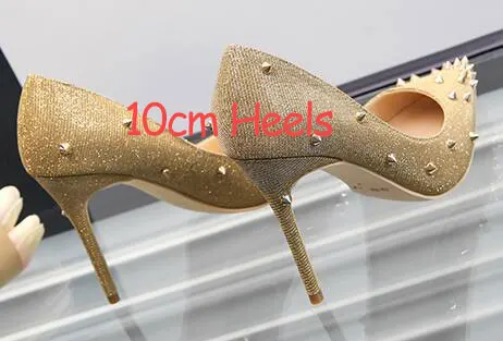 Gold Rivet 10cm Veowalk/пикантные женские туфли на очень высоком каблуке с заклепками; модные женские туфли-лодочки из лакированной кожи с острым носком на шпильке; Цвет по индивидуальному заказу - Цвет: Gold Rivet 10cm