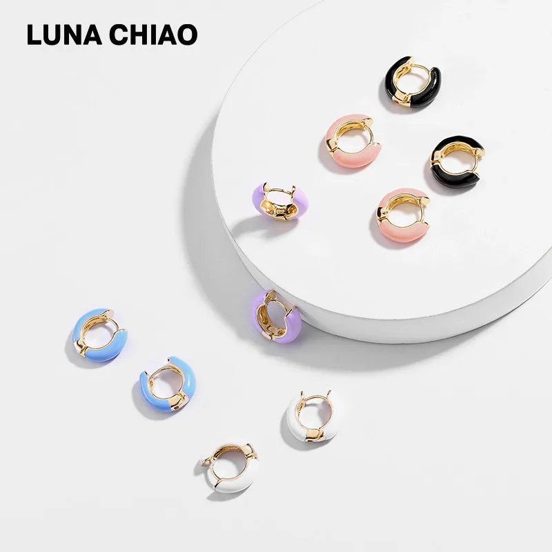 Женские мини серьги кольца LUNA CHIAO популярные эмалированные медные нового дизайна