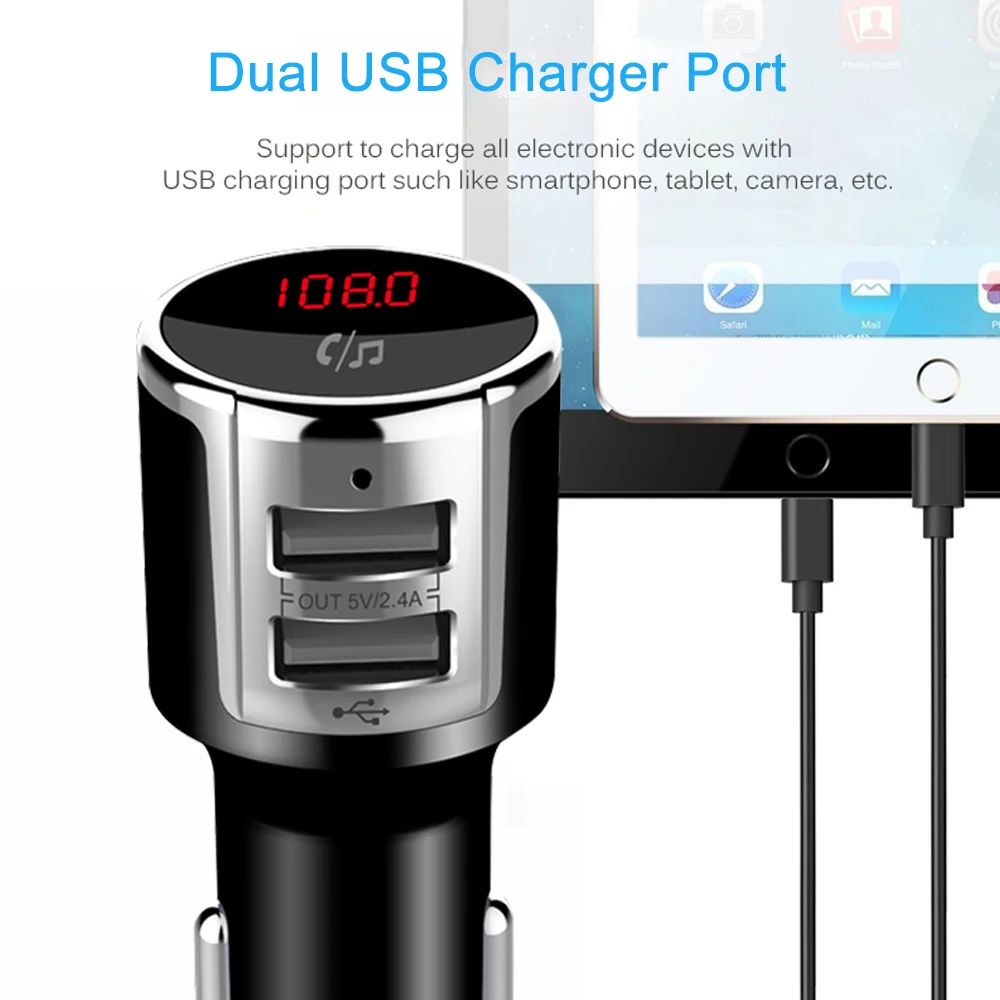 JINSERTA Bluetooth FM трансмиттер автомобильное быстрое зарядное устройство с двойным USB