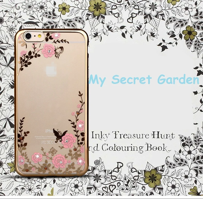 for iPhone 7 Case 6 6s Plus 5 SE 8 X Cover Luxury Beautiful Diamond Rhinestone Secret Garden TPU Transparent Soft |