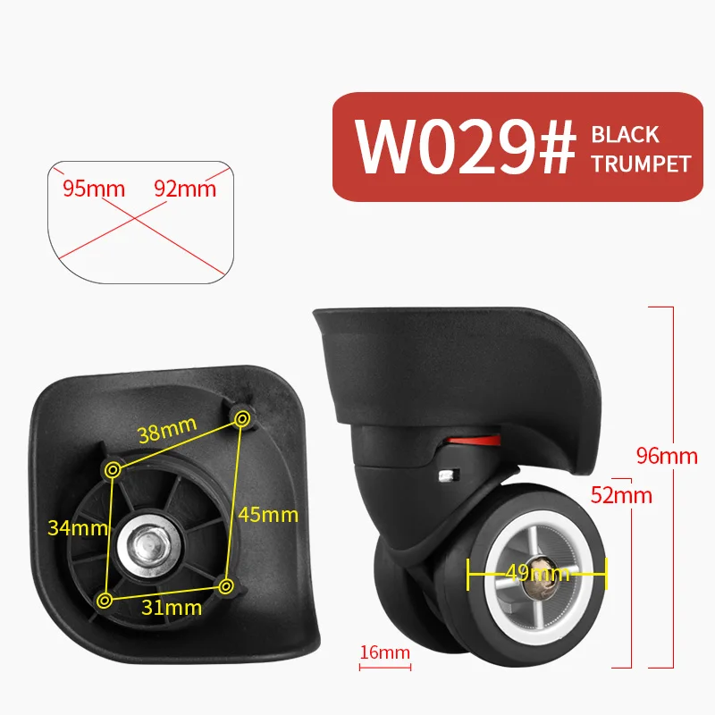 W029 Trumpet Black Багажное колесо, сменные колеса, аксессуары для чемодана, Универсальные ролики, чемодан на колесиках, аксессуары для чемодана, сумки на колесиках - Цвет: W029 Trumpet Black