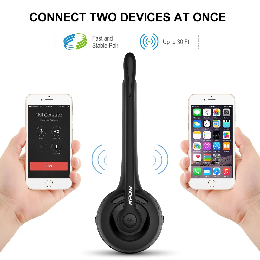 Mpow Pro Наушники обновлены MBH15 через голову беспроводная Bluetooth гарнитура с микрофоном для водителя грузовика колл-центра офиса сотового телефона