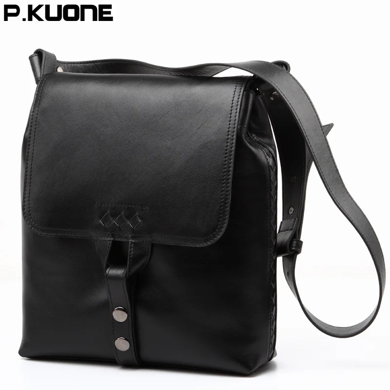 P.KUONE New fashion Men Shoulder Bags Genuine Leather Leisure Male bag The first layer of leather Messenger |