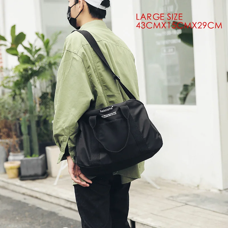 Black-Large Уличная сумка для путешествий на коротком расстоянии, Женская Портативная сумка для багажа, легкая мужская однотонная нейлоновая спортивная сумка - Цвет: Black-Large
