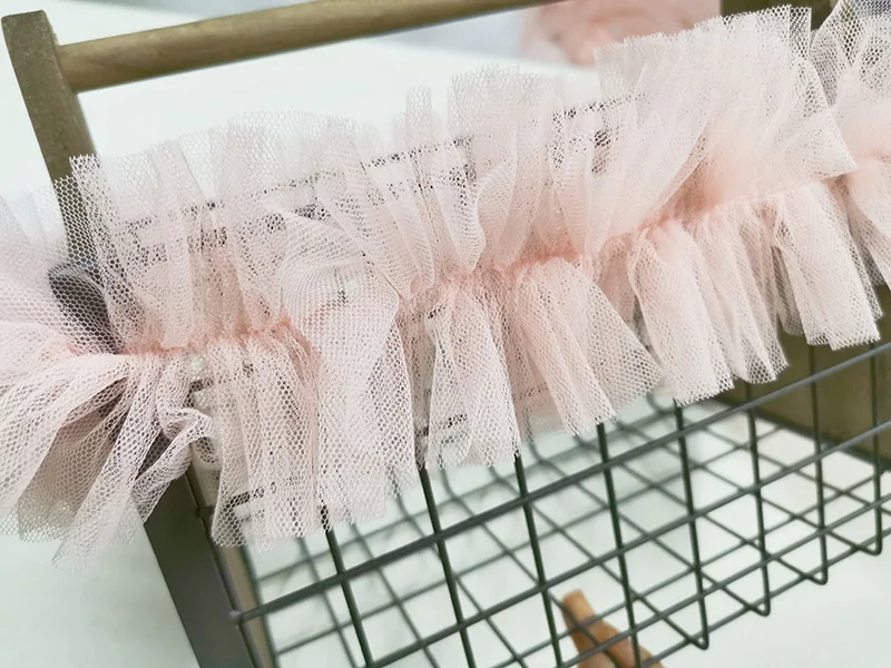 5Yards Pink Pleated Lace Trim Bubble Skirt Ruffle Mesh Ribbon Gathered Fabric Accessories Tutu Wedding Decoration | Дом и сад