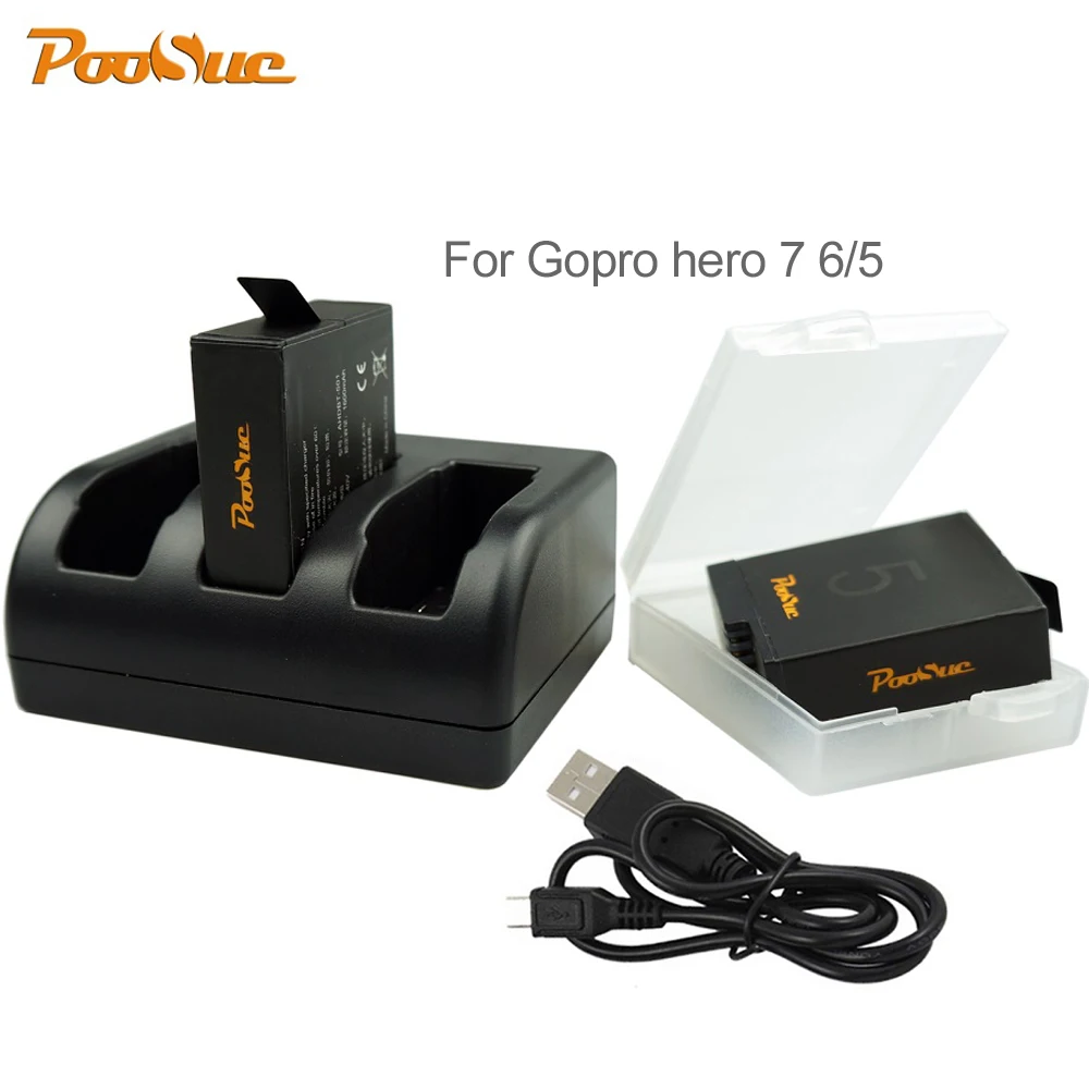 2 шт. аккумулятор Go Pro hero 7 и Hero 6/5 с 3 зарядным устройством для Gopro 5 AHDBT 501 601|battery for