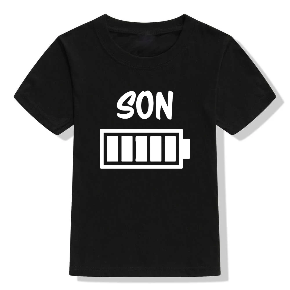 Camiseta divertida de manga corta para ni&ntilde;os, ropa informal con estampado de bater&iacute;a, cuello redondo, de verano-2