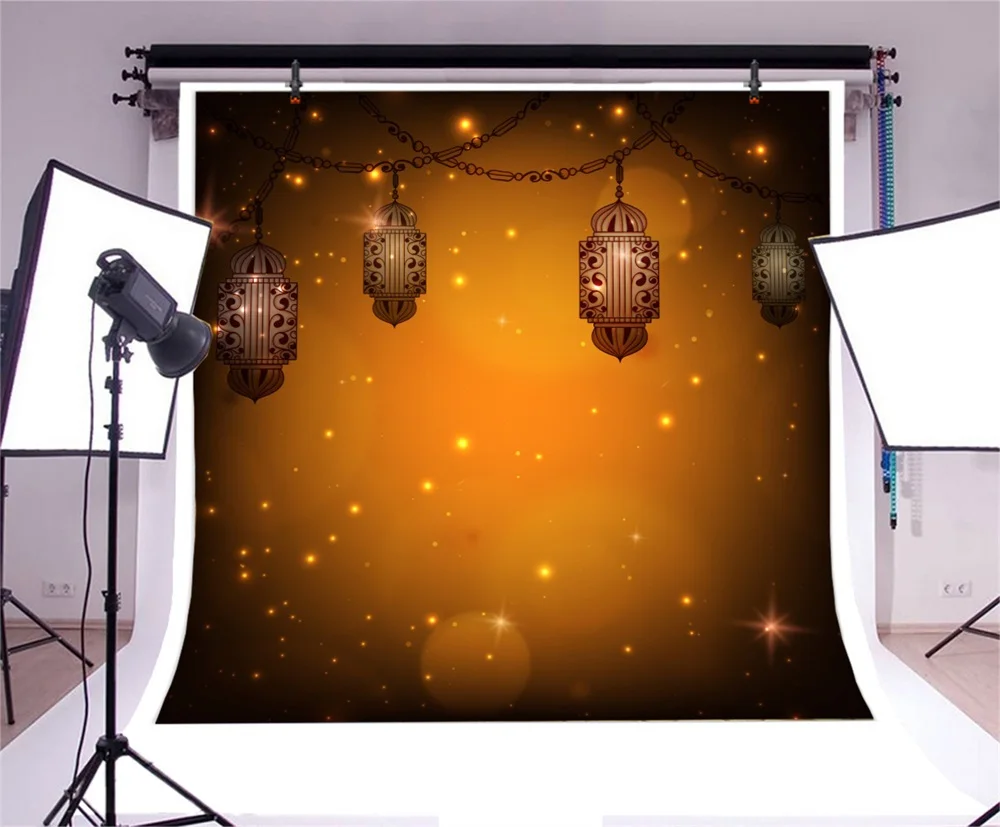 Laeacco Cartoon Mosque Eid Mubarak Lamp Light Bokeh Photography Backgrounds Customized Photographic Backdrops For Photo Studio |