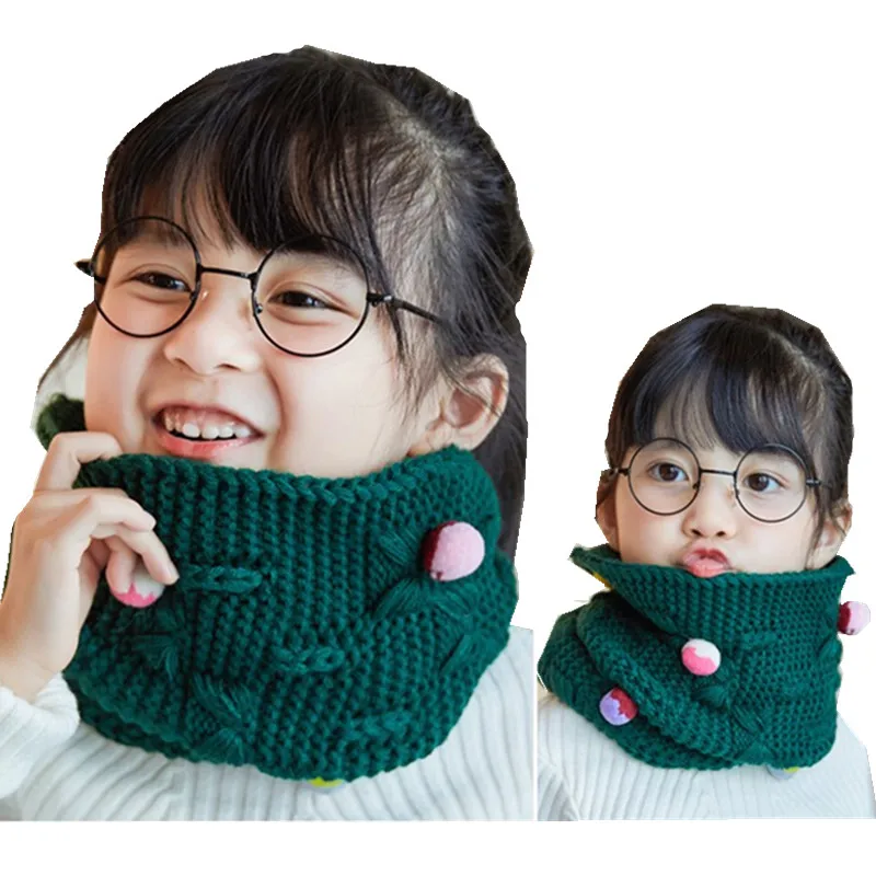 New Autumn winter girls scarf kids child collar colorful pom ball decorated warm thick knitted wool children scarves |