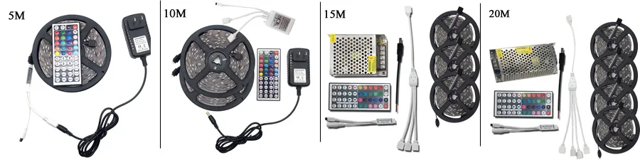 20 м 15 м 10 м 5050 RGB светодиодный светильник 5 м без водонепроницаемой ленты комплект+ беспроводной сенсорный пульт дистанционного управления+ DC 12 В AC110/220 В адаптер питания