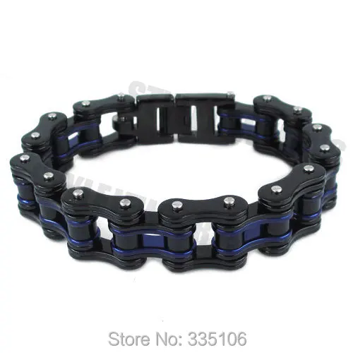 

Free shipping! Blue & Black Heavy Motor Biker Bracelet Stainless Steel Jewelry Fashion Bicycle Chain Men Bracelet SJB0264